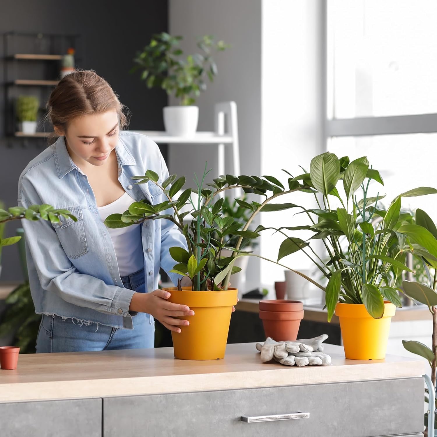 Honeydak 18 Pack Monstera Plant Support Plant Support Stakes for Indoor Plants Stackable Monstera Climbing Sticks with Orchid Clips Twist Ties for Potted Tomato Pothos Philodendron